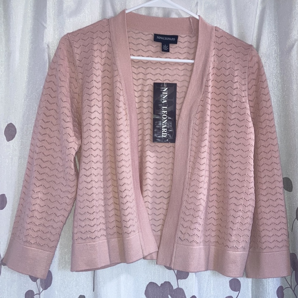 Nina Leonard, 3/4 sleeve blush cardigan, Large